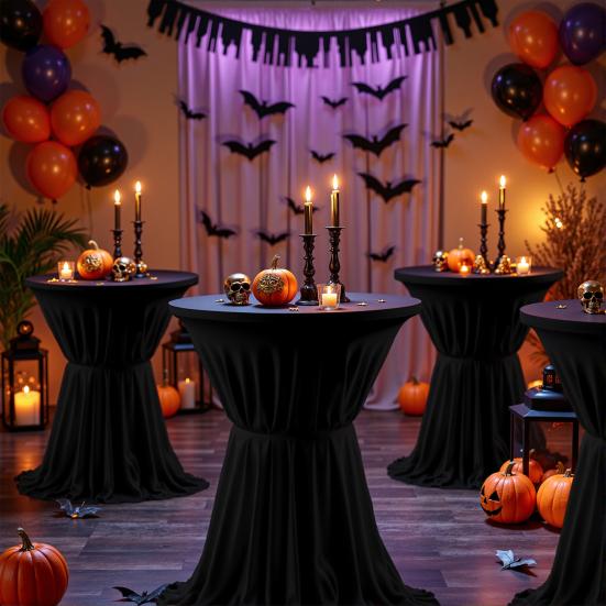 Copritavolo da Cocktail Spandex Elasticizzato Rotondo Tovaglie da Cocktail con Drappeggi Ondulati Gonne per Tavolo da Bar Alto per Matrimonio Festa Eventi Banchetto