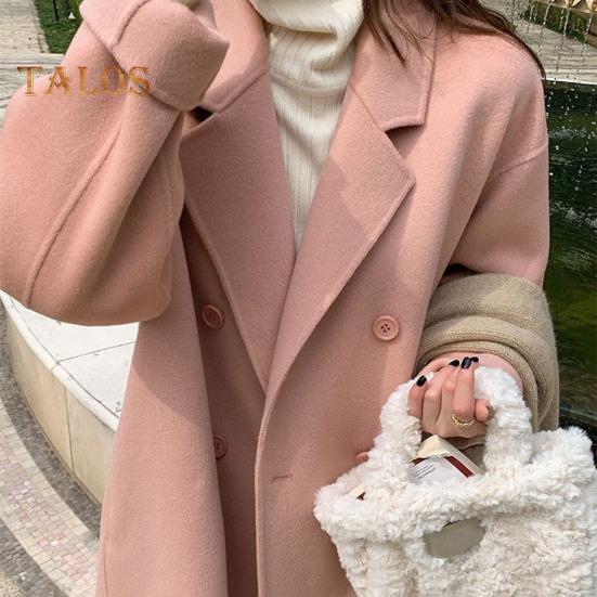 Kvinners ulljakke Langermet jakke med frontlommer Uformelt yttertøy kvinnelig overfrakk for høst og vinter daglig bruk
