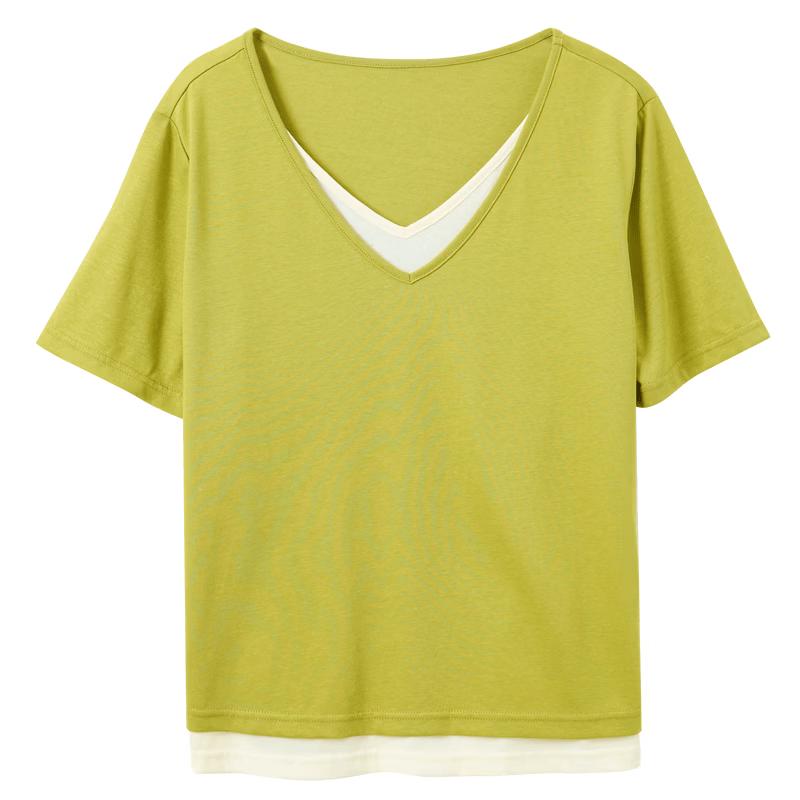 

SanCai Plus Size Faux Two-Piece V-Neck T-Shirt XXL