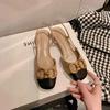 French Retro Baotou Back Strap Horsebit Women Sandal Real Leather Stitching Low Heels Office Shoes Slip On Sapatos Femininos
