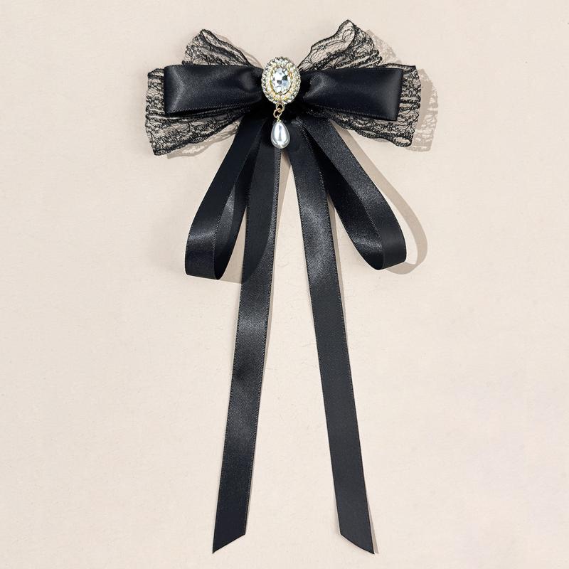 New Black Bow Tie Shirt Collar Pins Crystal Bowknot Ribbon Brooches For Women Wedding Party Necktie Accessories