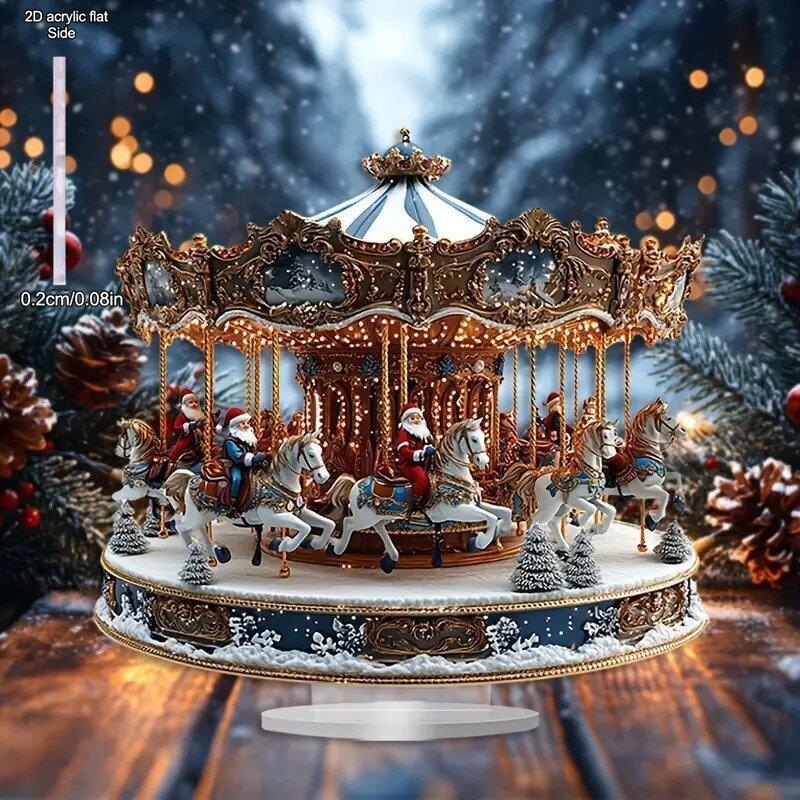 Christmas Desk Decor, Santa Claus Rotating Carousel Design Indoor/ Outdoor Home Office Decoration, Home Tabletop Decorations, Nurseries, Home Desk