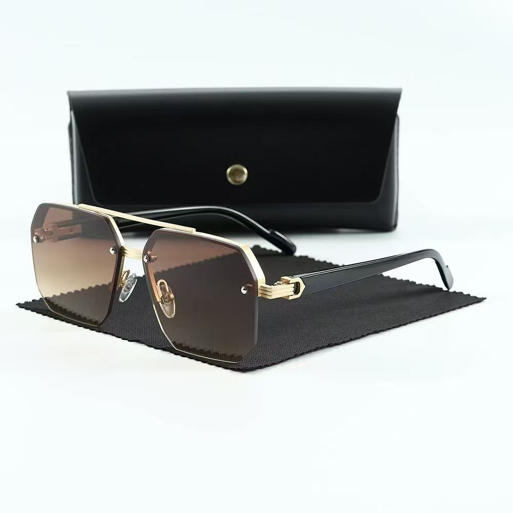 New Men'S Double Beam Square Sunglasses With Personality Simple Half Frame Pilot Fashion Sun Glasses Men And Women Eyewear