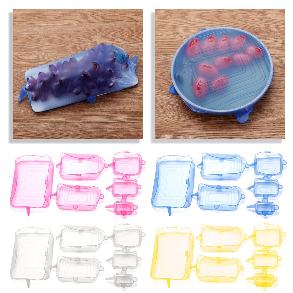 6 Bucăți Capac Stretch din Silicon Alimentar Accesorii Ustensile Bucătărie Folie Alimentară Reutilizabilă Capac Sigilat Păstrează Proaspăt Capac Elastic pentru Bol