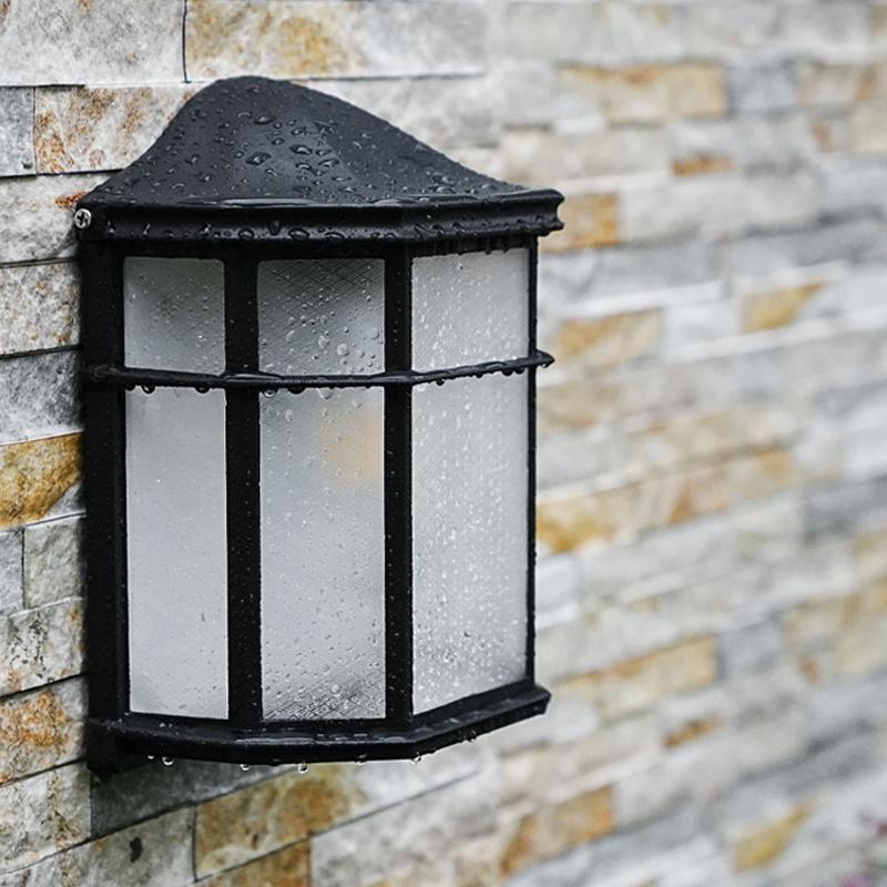 Modern Black Lantern Outdoor Wall Lamp IP65 Waterproof Garden Sconce with LED Light Fixture Aluminum Base for Patio & Gate