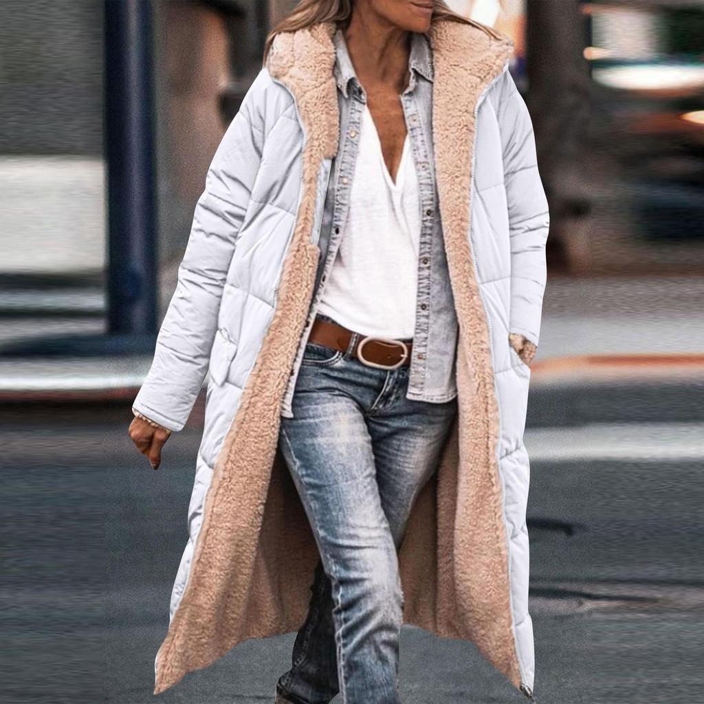 Chaqueta con capucha de manga larga reversible y diseño de patchwork elegante para mujer