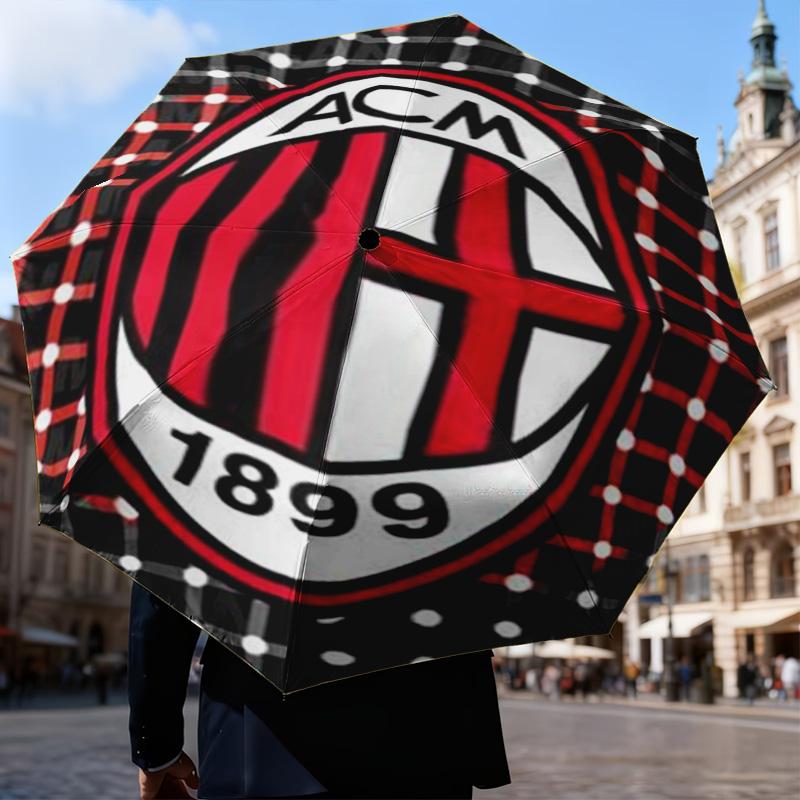 1PC Milan Football club Printed Umbrella Folding umbrella, automatic umbrella 8-Frame for Travel, camping Fan gifts Christmas Gifts
