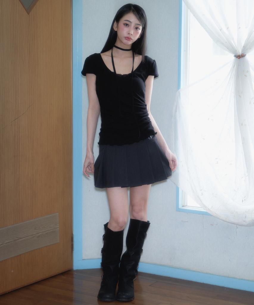 ROSEFRANTZ Corsage Shirring T-Shirt [Black]