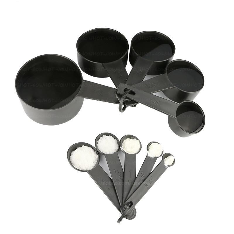 Plastic Measuring Spoon Cooking Teaspoons Sugar Coffee Tools Set Kitchen Supplies Accurate Baking Black PP Plastic 10 Pc/set
