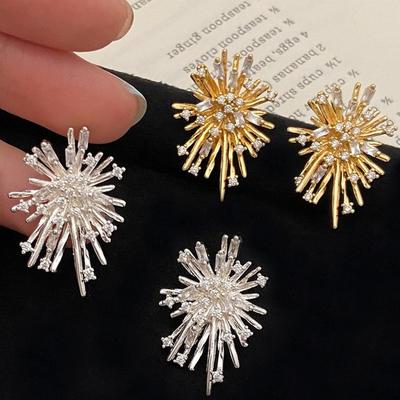 Korean Fashion Retro Personality Firework Flowers Studs Earrings for Women Daily Accessories Exquisite Zircon Party Jewerly Gift