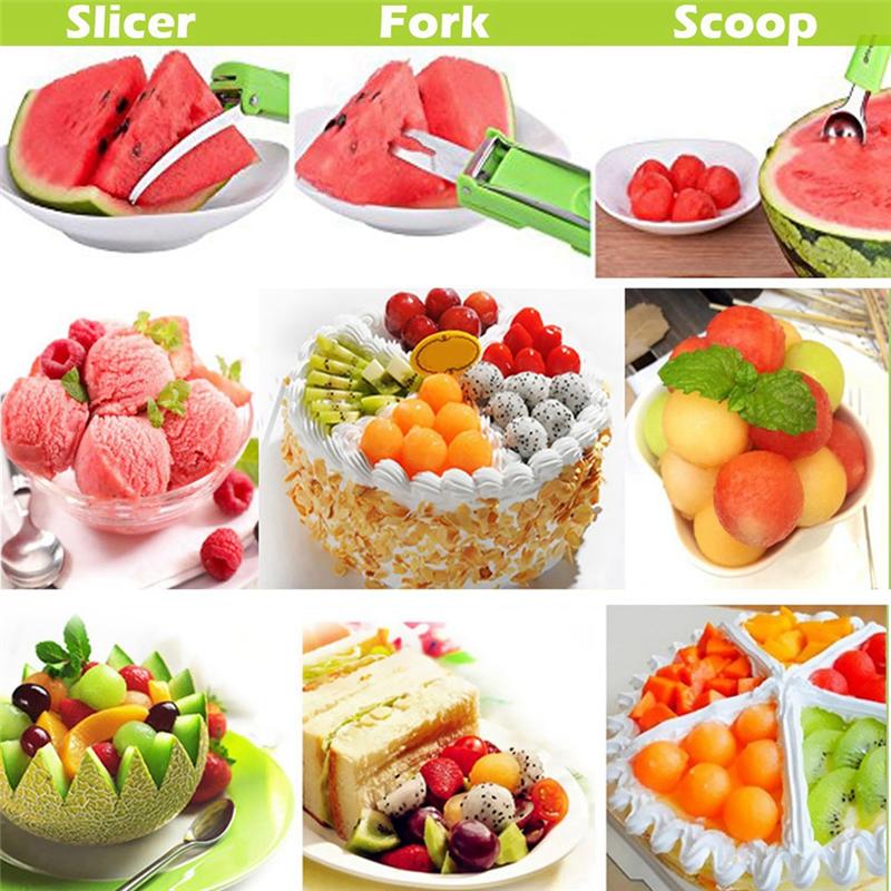 

A58Z 3-в-1 Ложка для вирізання кульок з фруктів Нержавіюча сталь Ложка для вирізання кульок з фруктів Вирізання кульок з фруктів Розділювач Кухонні гаджети зелений