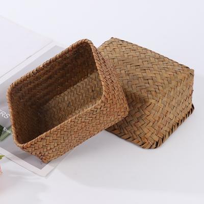 Handgefertigte gewebte Aufbewahrungskörbe aus Seegras Stroh Rattan Picknickkorb Obstaufbewahrungsbox Kosmetikaufbewahrungsbehälter Heimdekor