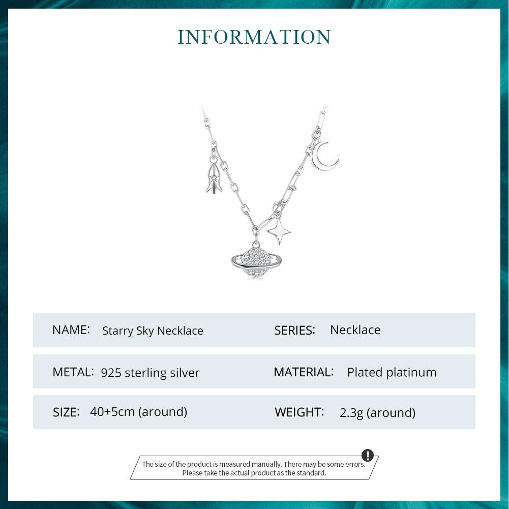 S925 S925 Stříbrný náhrdelník s přívěskem Hvězdné nebe Náhrdelník s hvězdou a planetou pro ženy Dárek Zirkonové jemné šperky