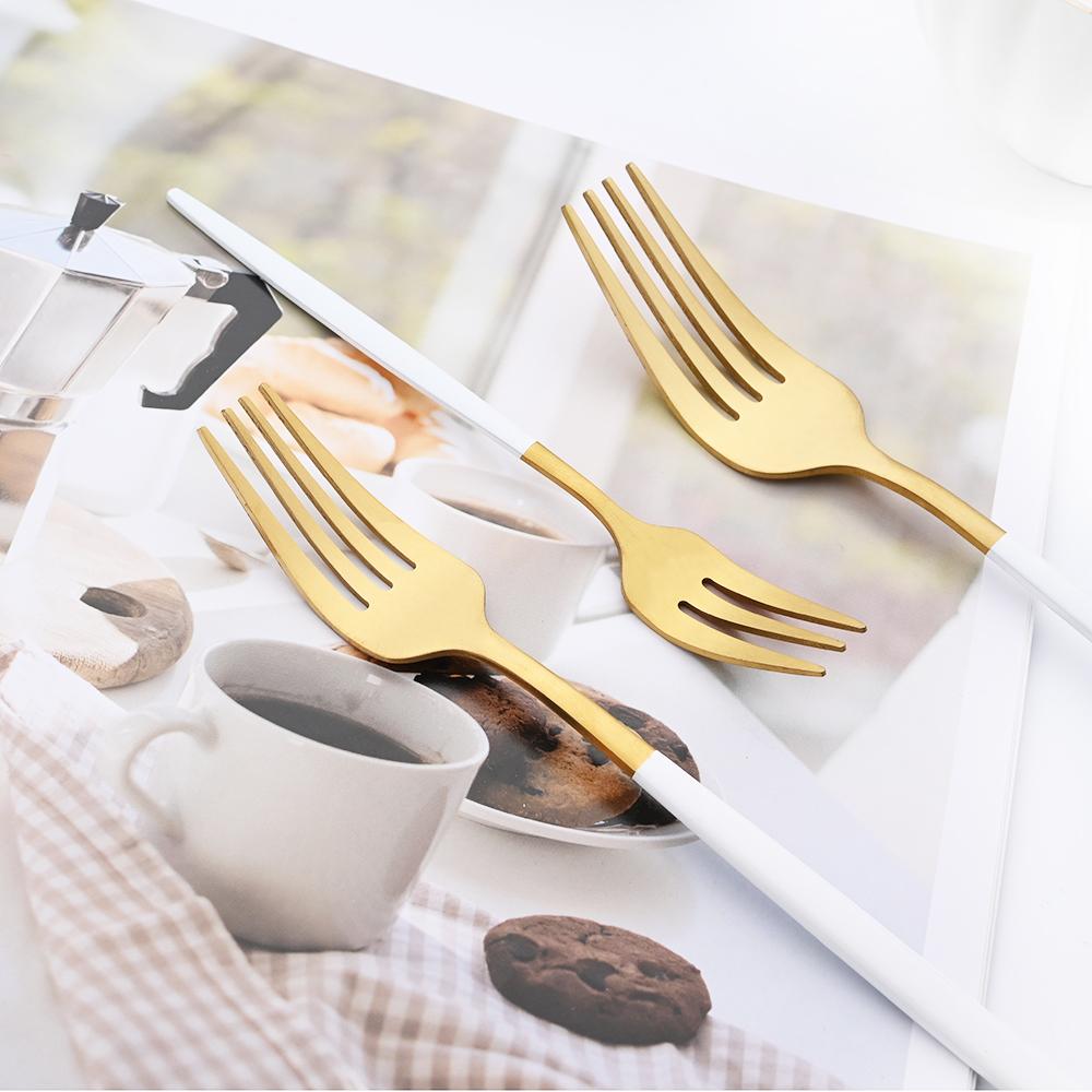 White Gold 24Pcs Cutlery Set Matte Dinnerware Western Flatware Knife Fork Spoons Stainless Steel Silverware Kitchen Tableware Set