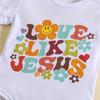 Baby-Baumwoll-Body mit „Liebe wie Jesus“-Aufdruck, Kurzarm-Overall für Jungen und Mädchen