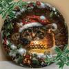 Vintage Christmas Cat Metal Sign Wall Decor Indoor Outdoor Humorous Feline Foil Embossed Holiday Art
