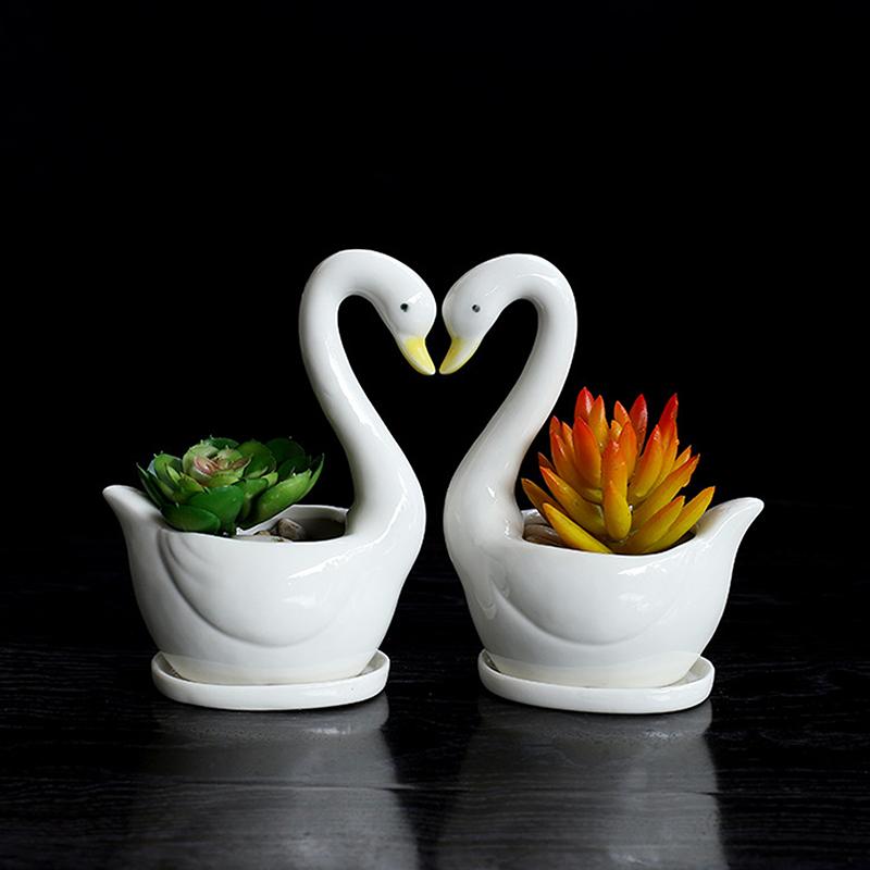 Swan Ceramic Flower Pot Flower Container Vase Pot Ornament Succulent Planter Pot For Table Centerpiece Decors Office Home Bonsai