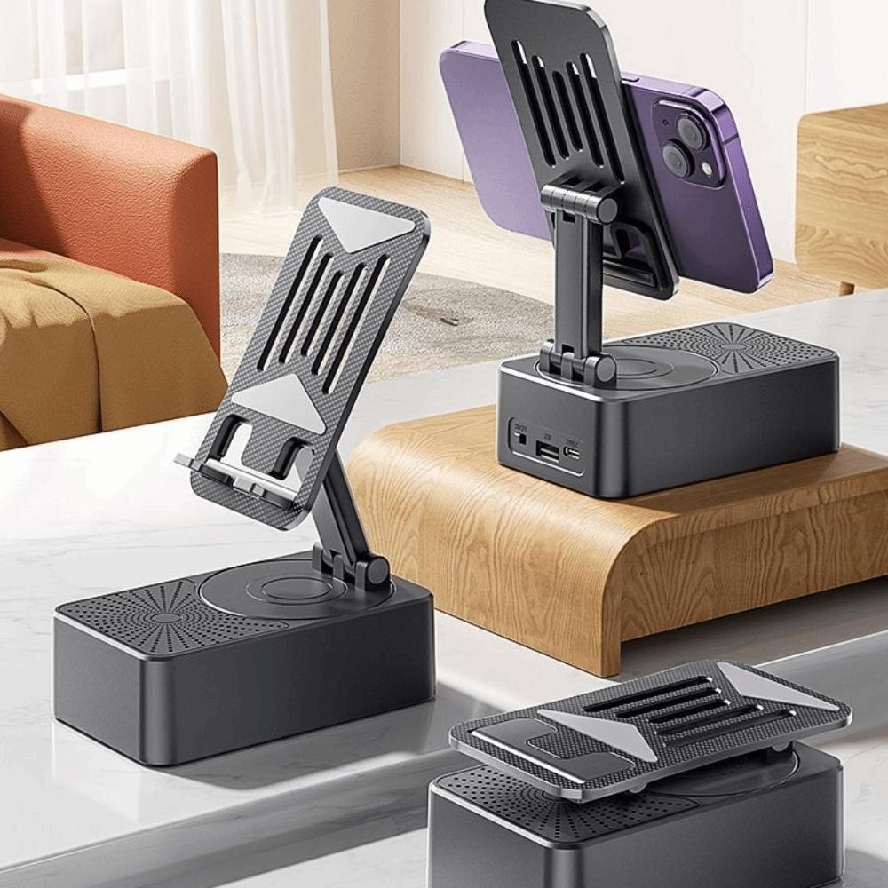 Multi-Functional Cell Phone Stand Black Anti-slip Base Bluetooth Speaker Wireless Surround Sound Bluetooth Player Home Use