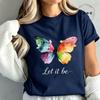High Street T-Shirt Let It Be Rainbow Butterfly Print Shirt Fashion T-shirt Watercolor Butterfly Women Tee Summer Brand Tops