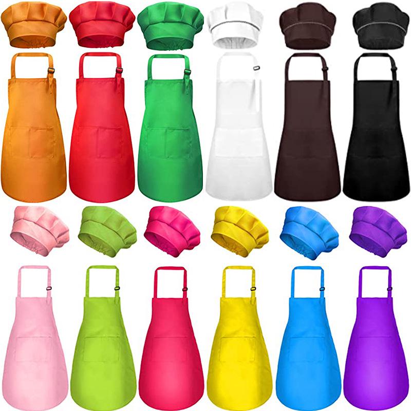Minimalist Parent-Child Baking Apron Set with Chef Hat and Logo Print