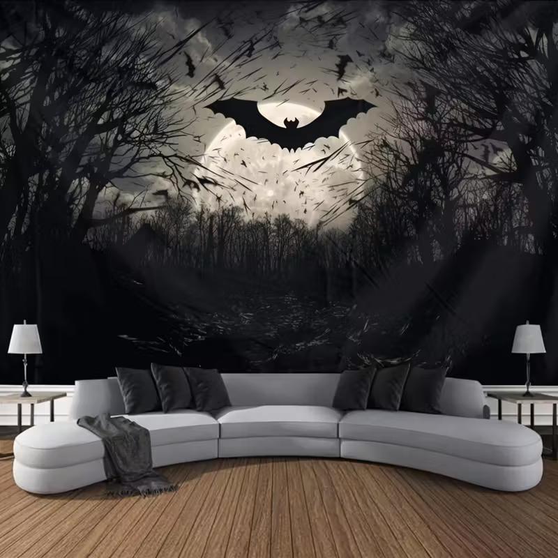 2D HD Druck Halloween Nacht Fledermaus Wandteppich Böhmische Wohnkultur