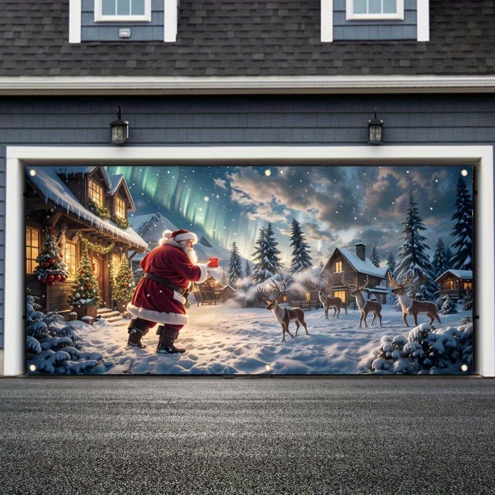 2D Türbanner, 1 Stück, Weihnachts-Garagentorabdeckung Partybanner, Muster mit spielendem Weihnachtsmann und Rentieren