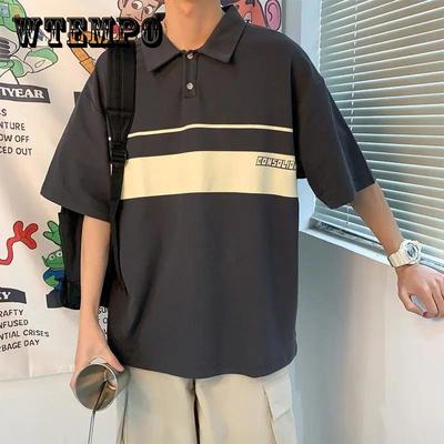 Summer Polo Shirt Short-sleeved T-shirt Boys Loose Casual All-match T-shirt Stand-up Collar Men's Color Matching Ins Top