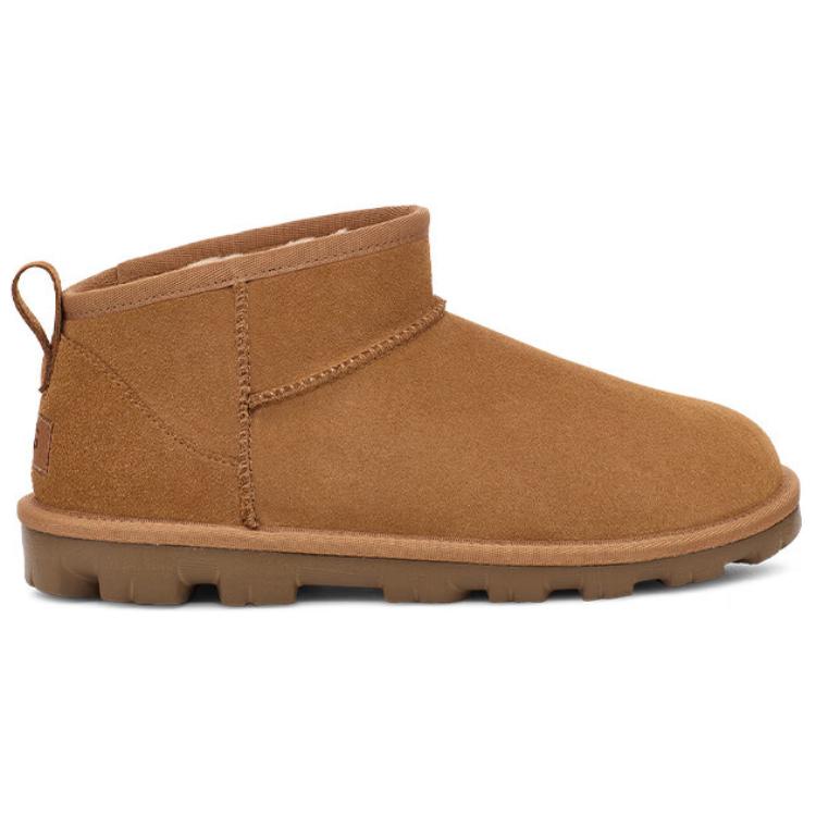 UGG Two-Layer Cowhide Warm Non-Slip Comfortable Solid Color Short Snow Boots Unisex Snow Boots Brown 1166732-CHE