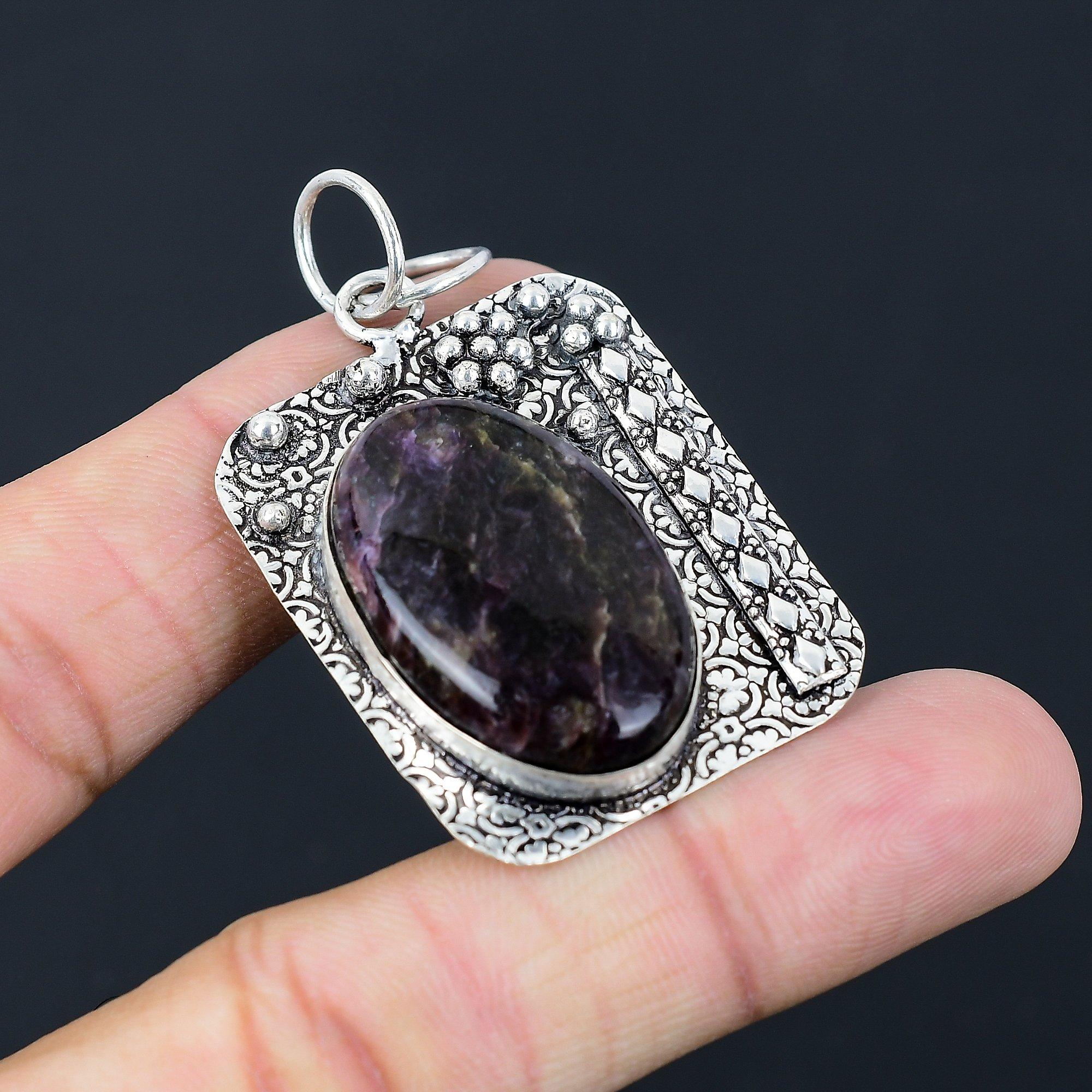 Friendship Day Sale 925 Silver Oval Charoite Gemstone Handcrafted Mother Pendant