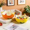Fruit Plate with Fruit Fork, Ceramic Fruit Bowl, Orange Decorative Snack Serving Dish, for Kitchen Counter And Dining Table
