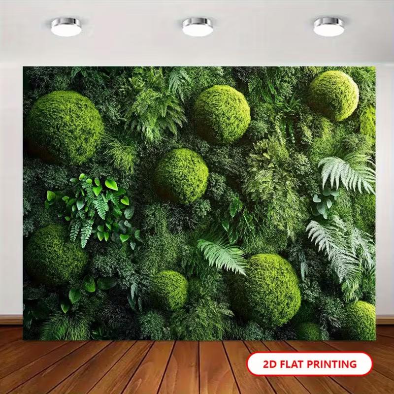 Lush Fern Banner with Preserved Moss Spheres Photo Booth Background Cloth 47.2x31.5inch/120*80cm
