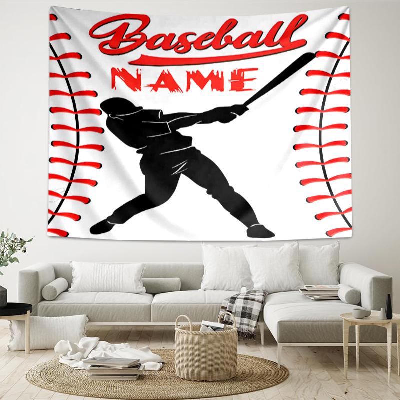 Custom Name Baseball Print Tapestry, Backdrop, Easy Setup, Ideal for Bedroom, Office & Living Room, with Aesthetic Wall Hanging Decor.