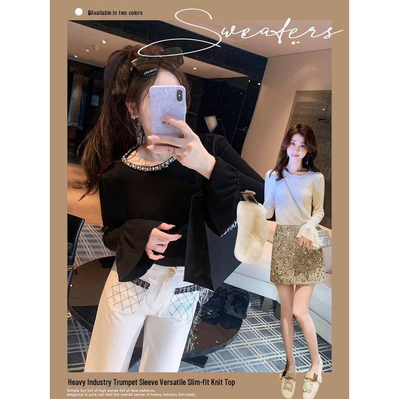 Women s Elegant Flared Sleeve Knit Top S