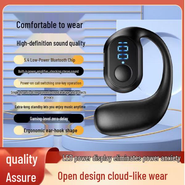 Wireless Bluetooth Ear-hook Sports Headset with Digital Display for Apple, Huawei, Vivo, Xiaomi, and OPPO.