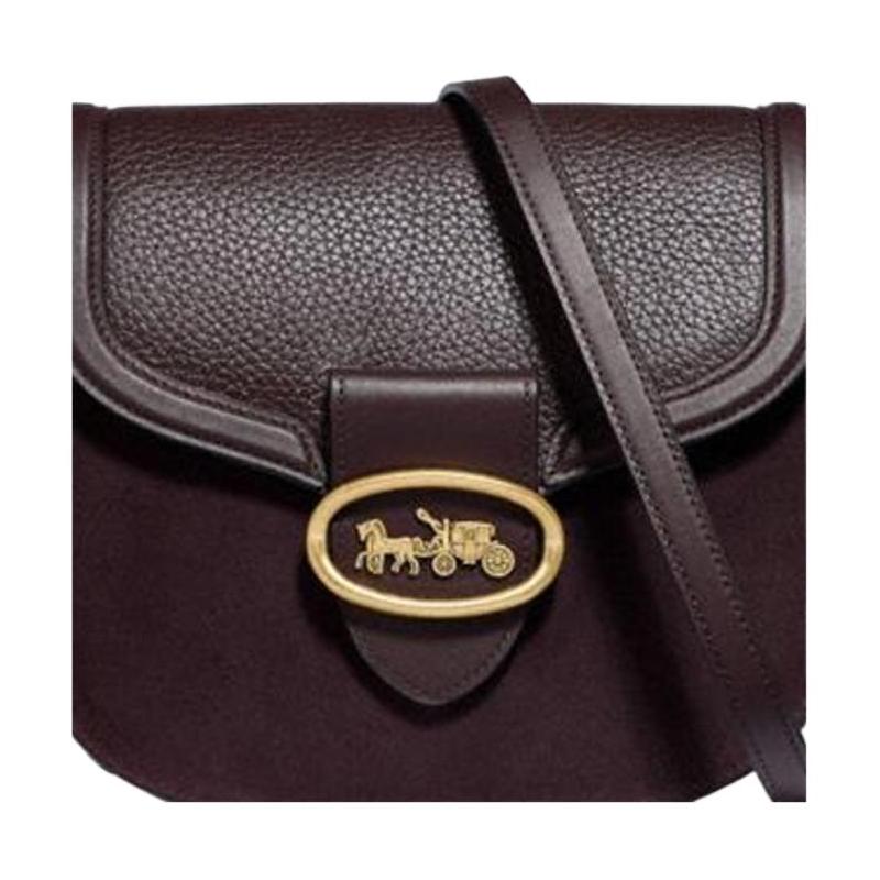 Coach Kat Carriage Buckle Pebbled Flap Leather Saddle Bag Crossbody Bag Shoulder Bag Small Women’s Oxblood Red