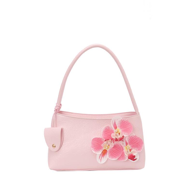 Style Pu Flower Decor Shoulder Bag For Daily Use