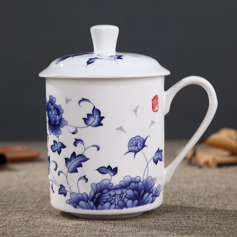 Jingdezhen Bone China Ceramic Large Cups with Cover Drinkware Porcelain Mug Meeting Gift Office Mug About 500ml