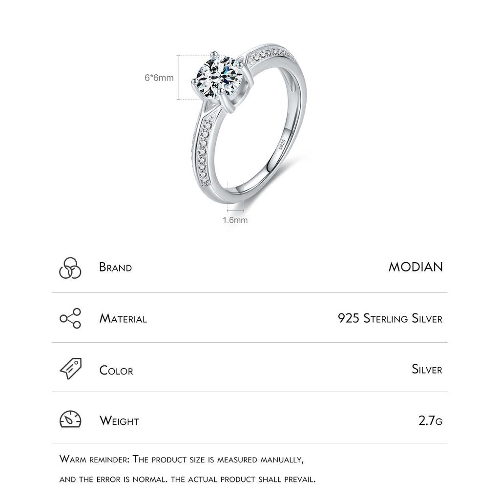 MODIAN 925 Sterling Silver Classic Dazzling Round 1CT Zirconia Wedding Ring For Women Engagement Platinum Plated Fine Jewelry