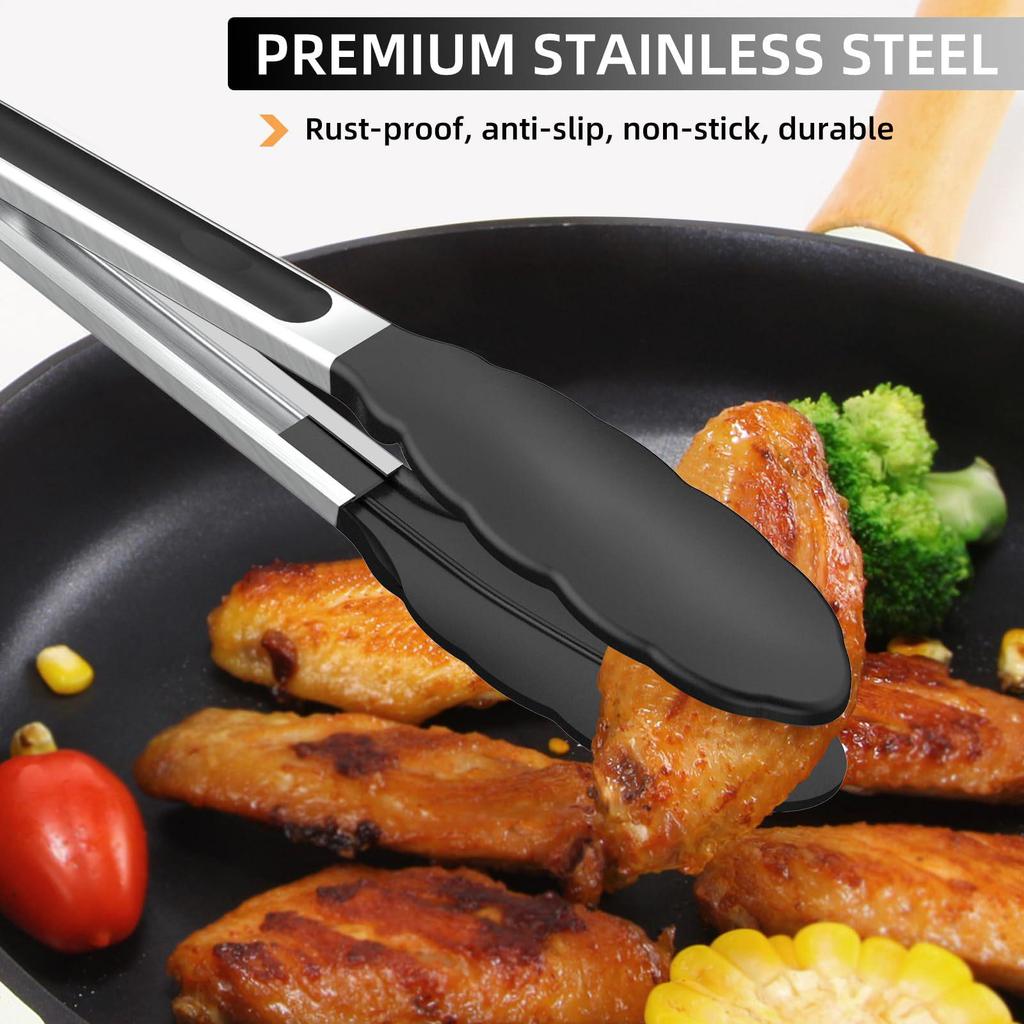 Silicone High-Temperature Stainless Steel Kitchen Tongs - Anti-Scald Bread, BBQ, Roasting Tongs