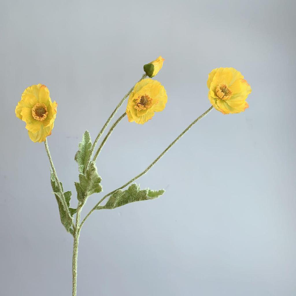Silk Poppy Flower Flocking Simulation with 4 Heads for Decorative Photography