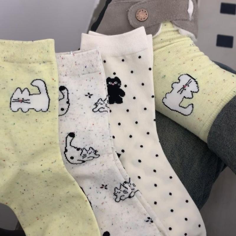 Cute Cat Socks for Women Trendy Soft Breathable Mid-tube Socks Korean Style Cartoon Student Socks