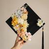 Bachelor Academic Hat with Tassels Doctor Mortar Board Flowers Graduation Cap  Graduation Party