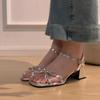 Fashion temperament retro silver thick-heeled sandals women's new summer wear versatile small cool single shoes