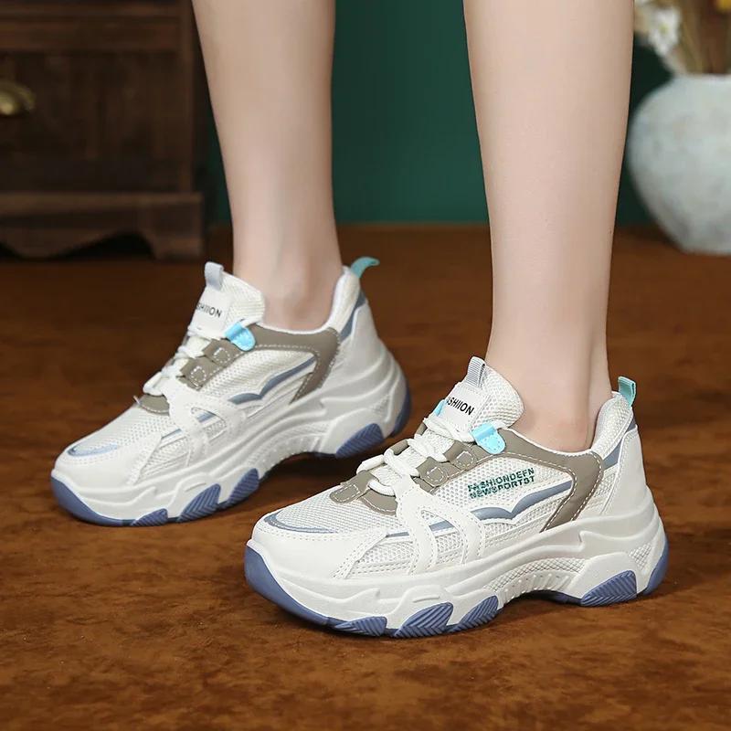 Модные Модные Кроссовки для Женской Обуви Сетчатые Дышащие Лоскутные На шнуровке Низкие — фото 3