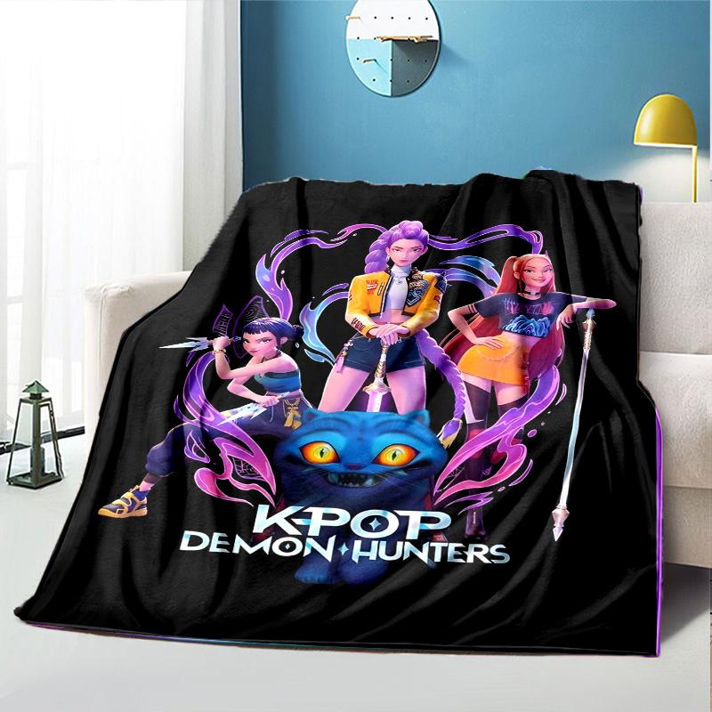 KPop Dämonenjäger Muster Decke für Heimdekoration, Bett, Sofa, Auto Reisen, Camping, Geeignet für Alle Jahreszeiten, Geburtstags-Weihnachtsgeschenk