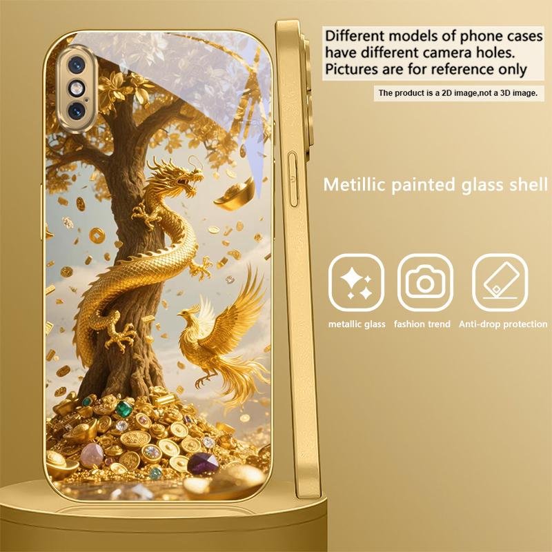 Golden Dragon Coiling For IPhone 17Pro Max 16 17 Pro 15 Pro 14 13 Plus 12 Mini 11Pro Max XR 16E 17 Air Golden glass phone case