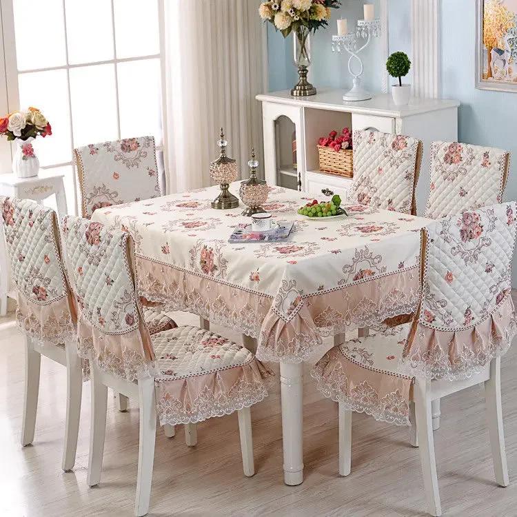 Couverture de chaise à ourlet en dentelle, Style européen, tissu de Table à manger, coussin, nappe imprimée plate, tissu de couverture de tabouret d'art