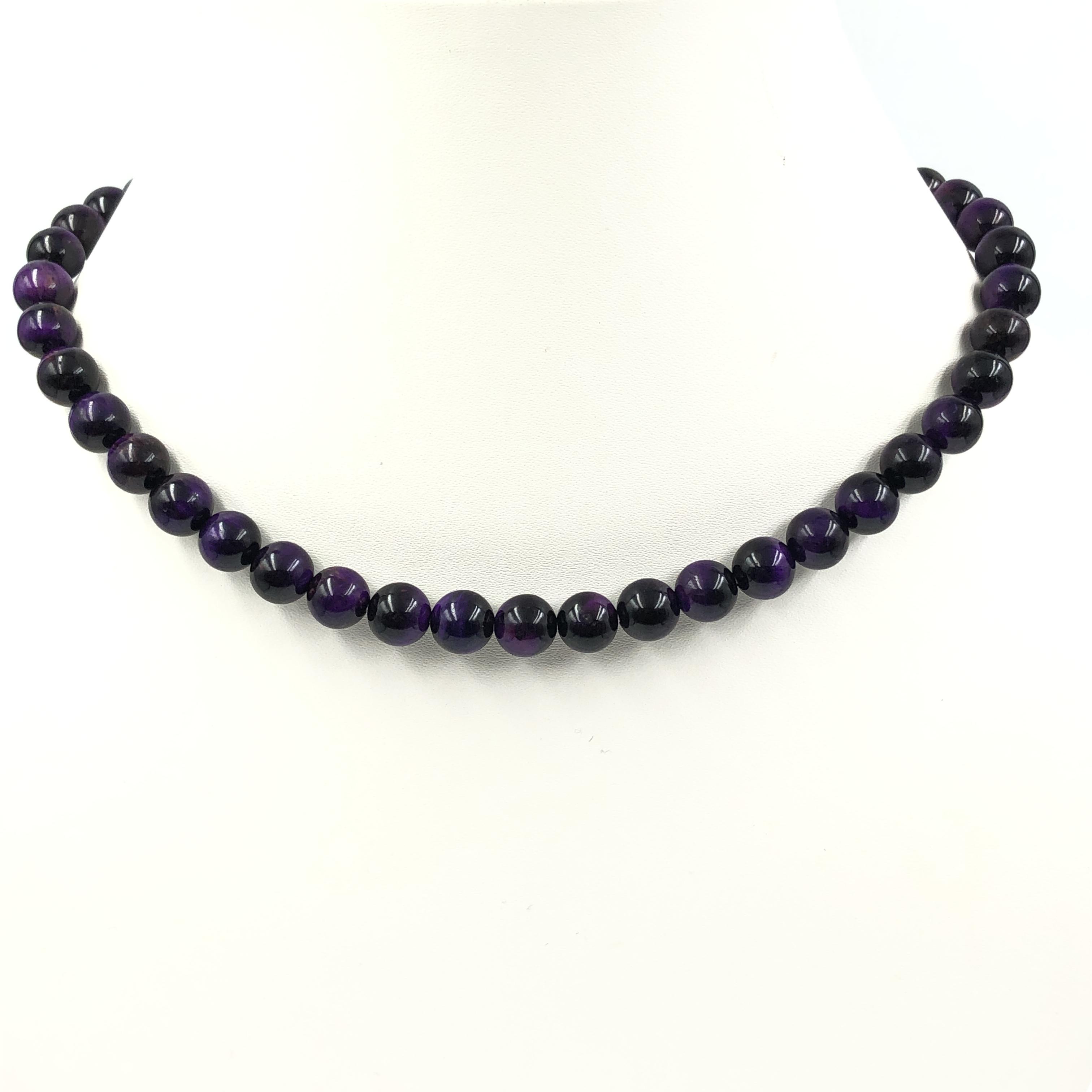 8mm Natural Purple Star Tiger Eye Gemstone Round Beads Jewelry Bohemian Beaded Necklace 17-20 For Women 8BN-70