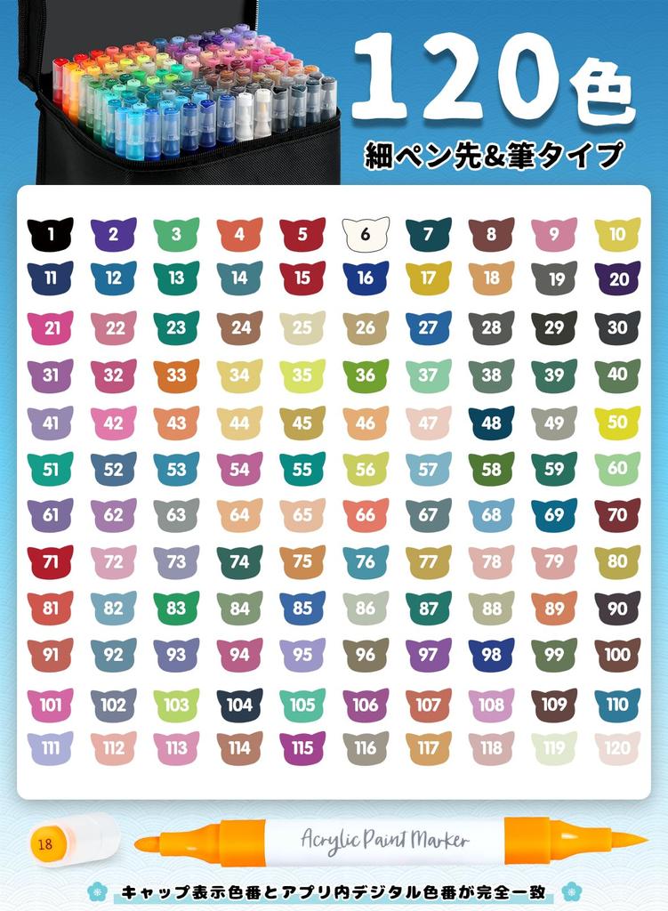 Acrylic Marker Pens with Free for Writing On and Perfect for Handmade Art and Gifts 120-Color Set, Water-Based App, Non-Toxic, Waterproof,