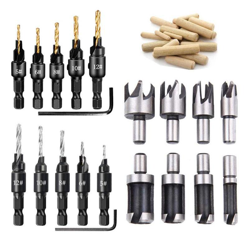 

Woodworking Chamfer Drilling Tools with Hexagonal Handle Punch 5mm 6mm 8mm 10mm 12mm & L Wrench Countersink Drill H